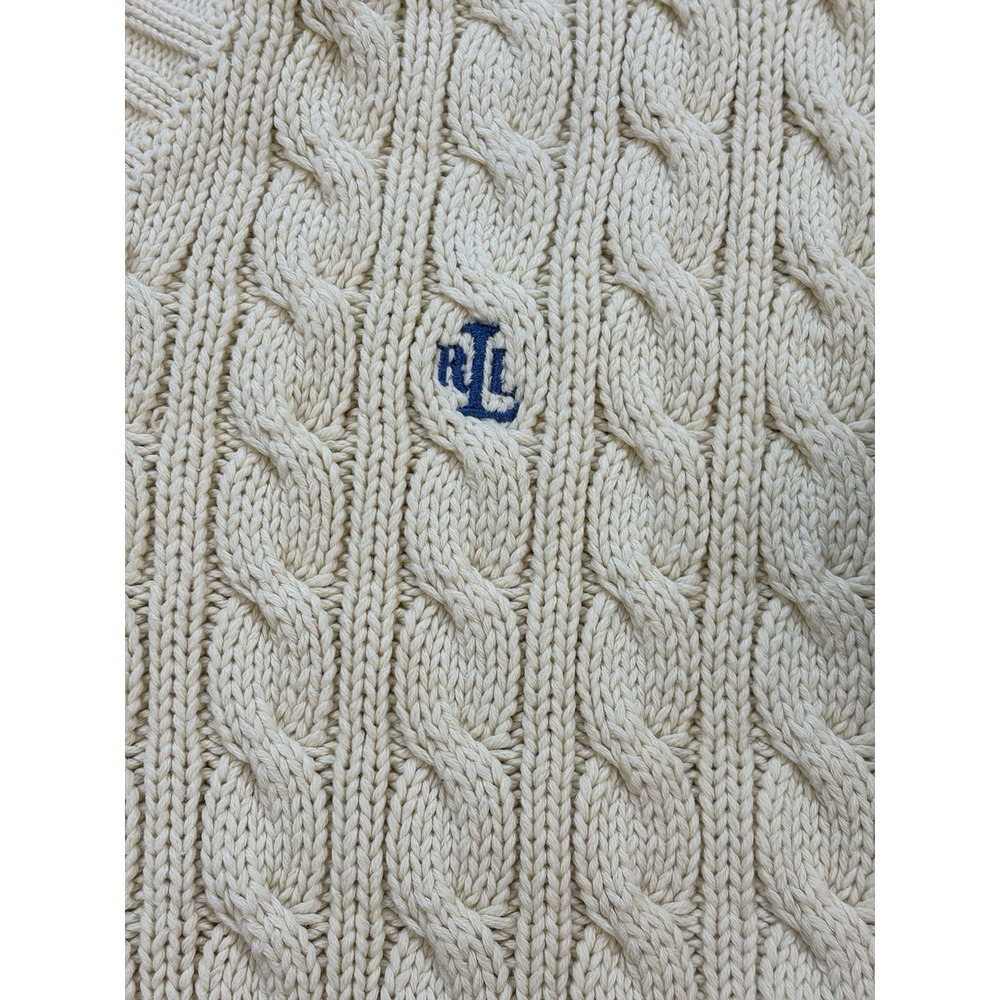 Vtg LAUREN RALPH LAUREN Sweater Womens Cable Knit Tennis-Sz M Butter Yellow - Picture 5 of 8